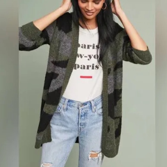 Moth (Anthropologie) Camo cardigan black/green/gray Sweater - Picture 2 of 10